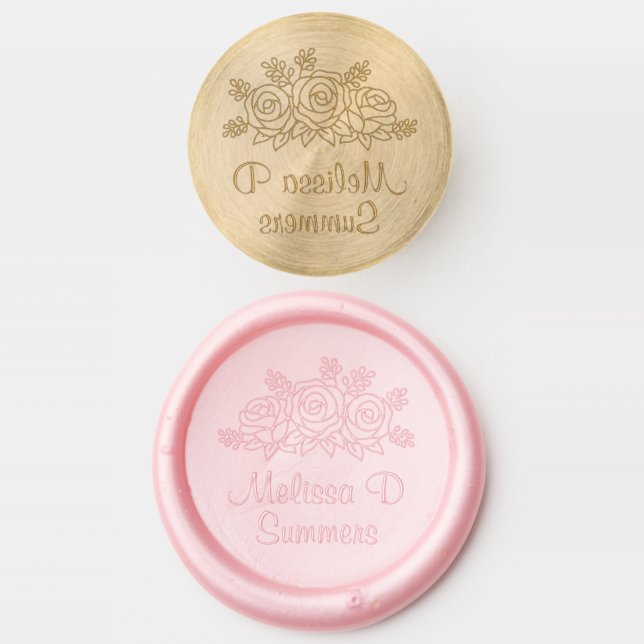 Rose Flowers Bouquet Custom Name Wax Seal Stamp (Stamped)