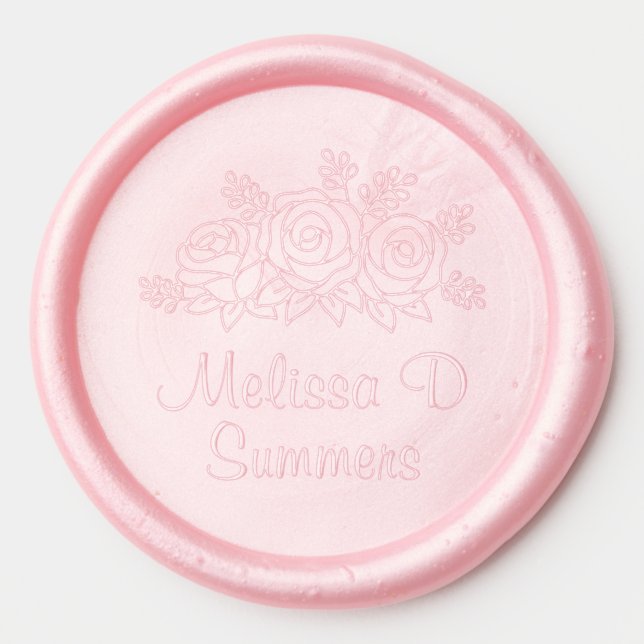 Rose Flowers Bouquet Custom Name Wax Seal Sticker (Front)