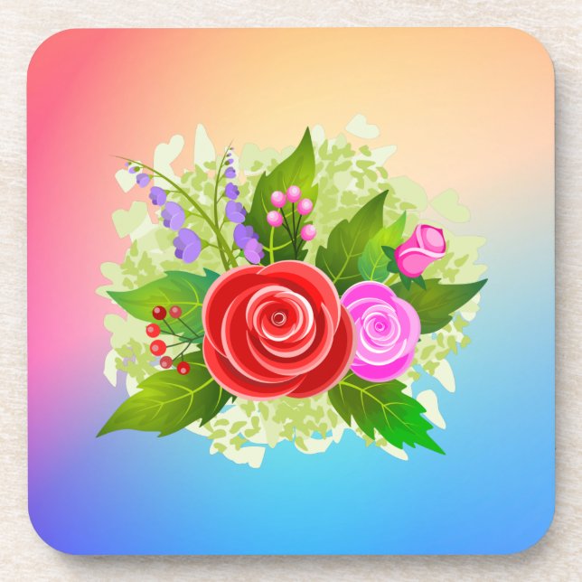 Rose Flowers Bouquet Design-25310 Beverage Coaster (Front)