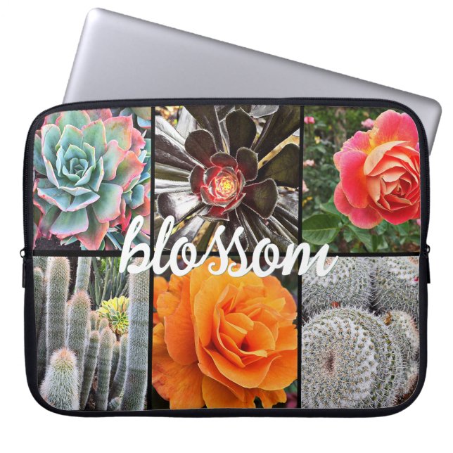 Rose Flowers Cacti Photo Collage Blossom Script Laptop Sleeve (Front)