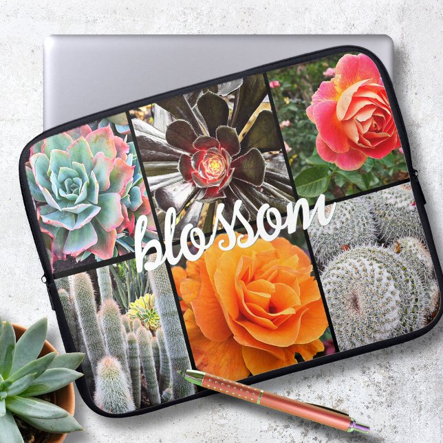 Rose Flowers Cacti Photo Collage Blossom Script Laptop Sleeve (Creator Uploaded)