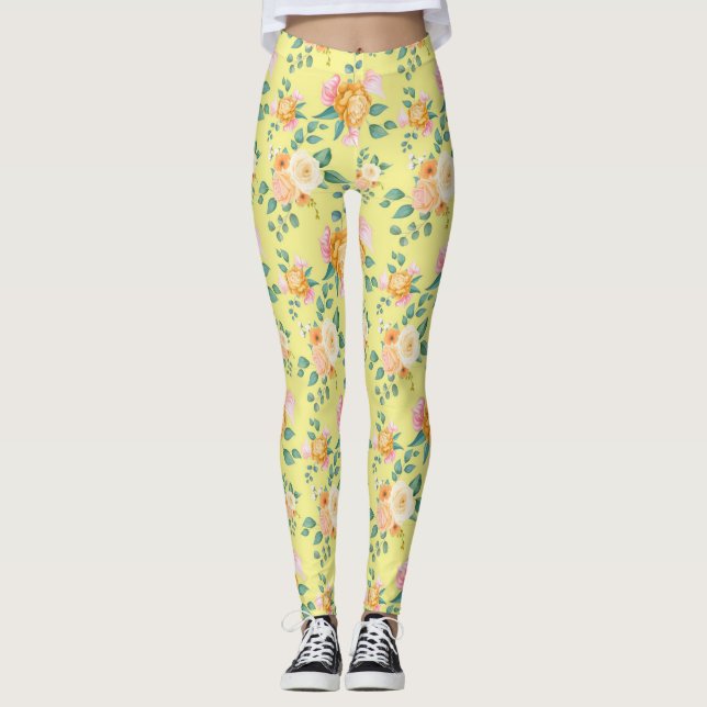 Rose Flowers Floral Pattern-23220 Leggings (Front)
