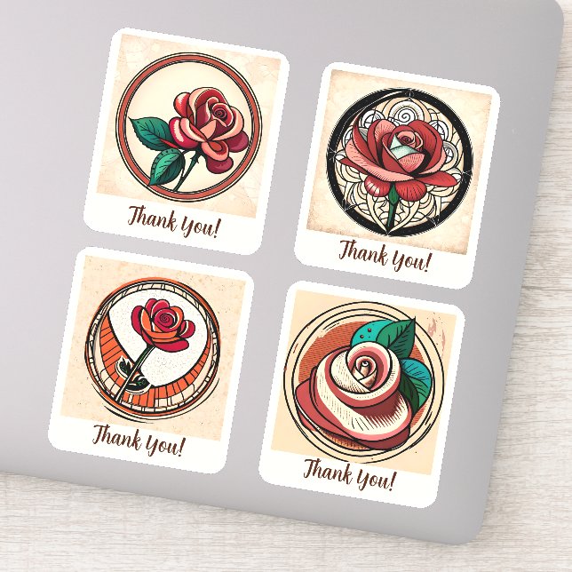 Rose Flowers Groovy Retro Personalized Sticker (Detail)