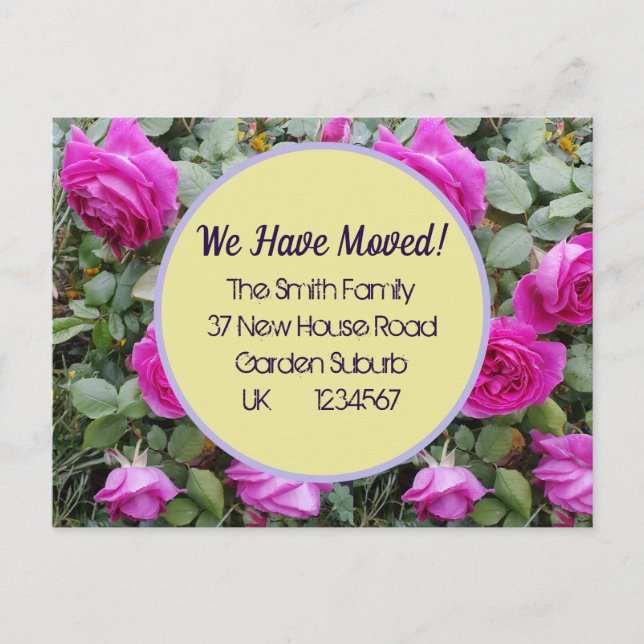 Rose Flowers New Address Postcard, We Are Moving Postcard (Front)