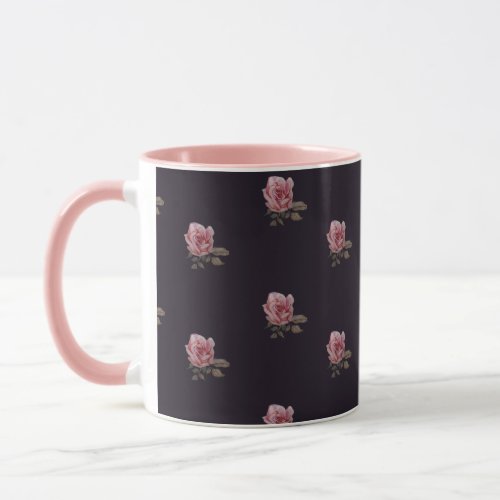 rose flowers on black background mug