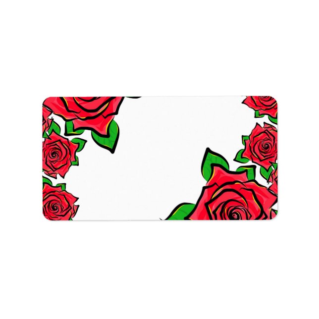 Rose Flowers Painting Border Red Roses Petals Art Label (Front)