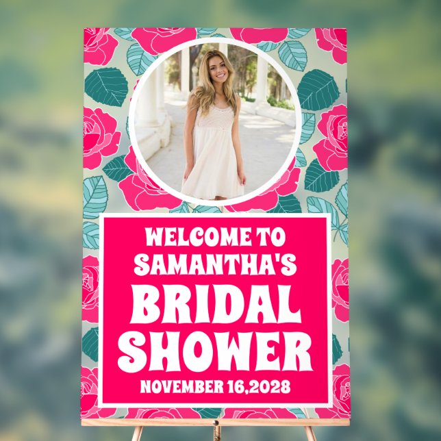 Rose Flowers Photo Bridal Shower Welcome Frosted Acrylic Sign (Neutral)