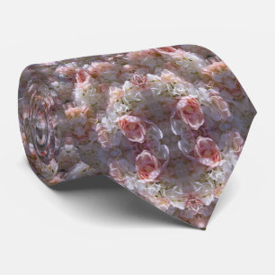 Rose Flowers Pink and White Pattern Neck Tie