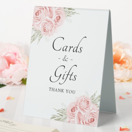 Rose Flowers Pink Floral Cards Gifts Wedding Table Table Tent Sign