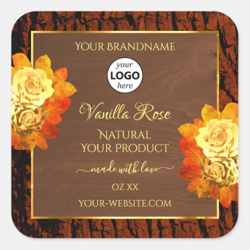 Rose Flowers Product Label Natural Wood Grain Logo