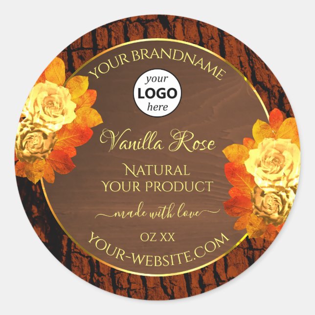 Rose Flowers Product Label Natural Wood Grain Logo (Front)
