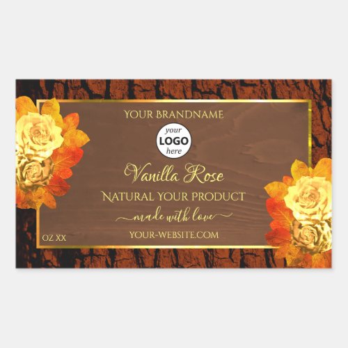 Rose Flowers Product Label Natural Wood Grain Logo