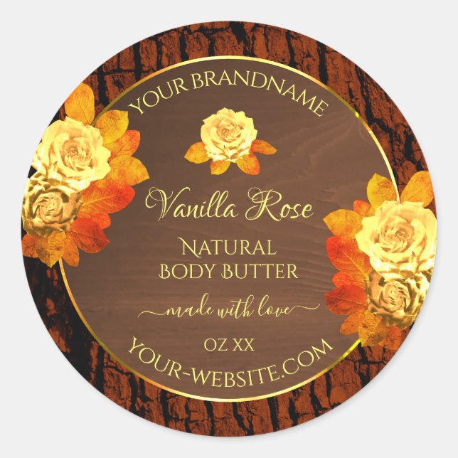 Rose Flowers Product Labels Natural Wood Grain (Front)
