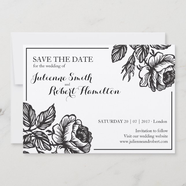 Rose Flowers Rustic Floral Wedding Save the date (Front)