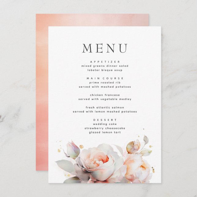 Rose Flowers Summer Boho Botanical Wedding Menu (Front/Back)