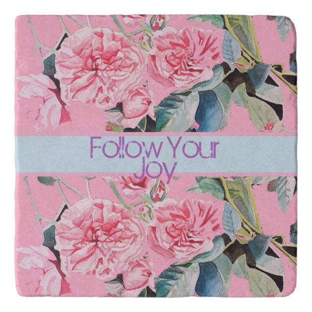 Rose Flral Pattern Watercolour Follow Your Joy Trivet (Front)