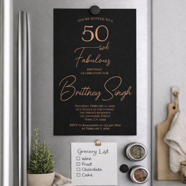 Rose Foil Fifty and Fabulous 50th Birthday Party  Invitation (Creator Uploaded)