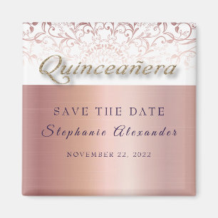 Rose foil lace Quinceanera Save the date elegant Magnet