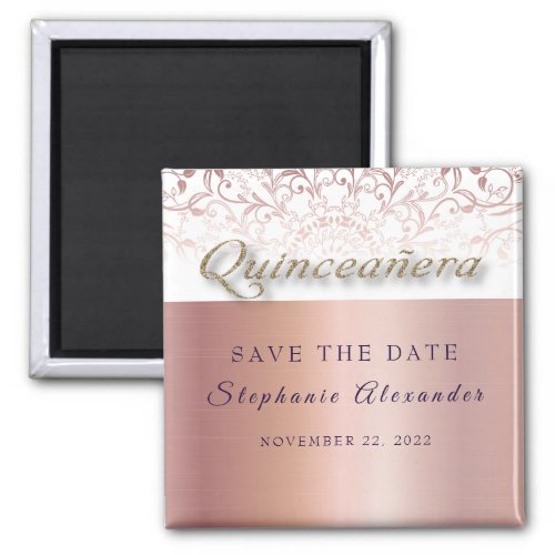 Rose foil lace Quinceanera Save the date elegant Magnet