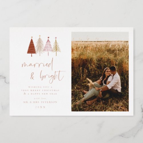 Rose Foil Married and Bright Holiday Photo Cards