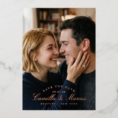 Rose Foil Pressed Save the Date announcement