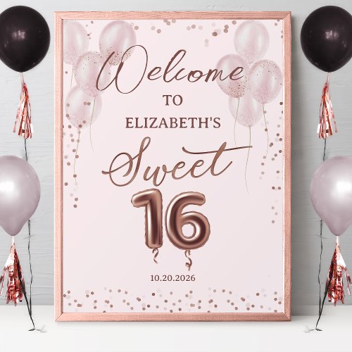 Rose Foil Sweet 16 Balloons Pink Welcome Sign 