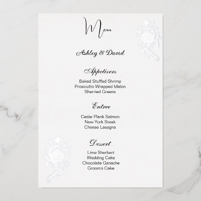 Rose Foil Wedding Menu Card (Front)