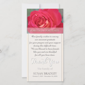 Rose Forever in Our Hearts Sympathy Thank You Card