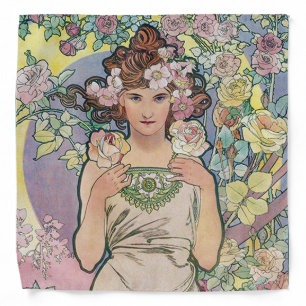 Rose (Four Flowers), Alphonse Mucha Bandana