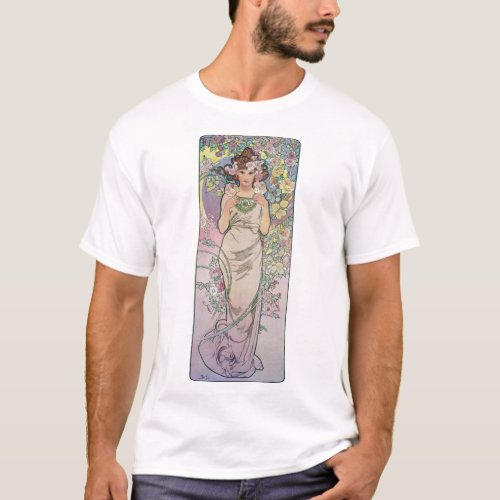 Rose Four Flowers Alphonse Mucha T_Shirt