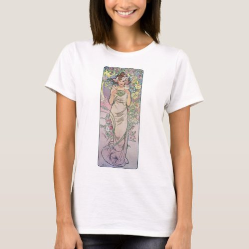 Rose Four Flowers Alphonse Mucha T_Shirt