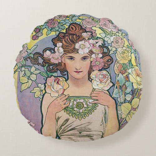 Rose Four Flowers Alphonse Mucha Throw Pillow