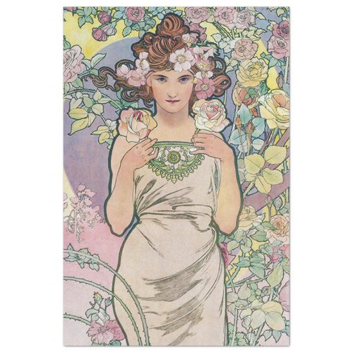 Rose Four Flowers Alphonse Mucha Tissue Paper