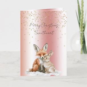 Rose Fox Deer Love Glitter Sweetheart Christmas Card