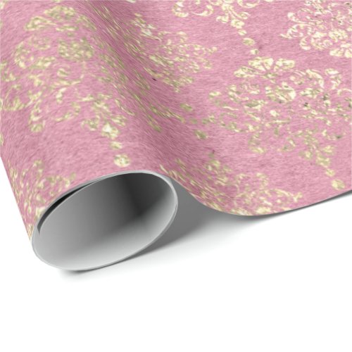 Rose Foxier Metallic Damask Gold Princess Pink Wrapping Paper