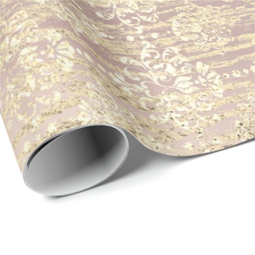 Rose Foxier Metallic Damask Gold Wood Pink Wrapping Paper