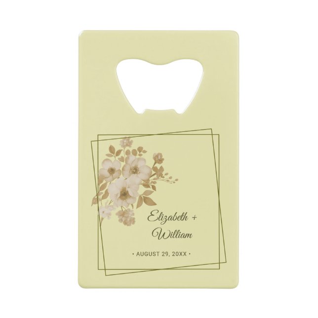 Rose Frame – Celestial Yellow Wedding Credit Card Bottle Opener (Front)
