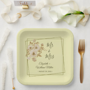 Rose Frame – Celestial Yellow Wedding Paper Plates