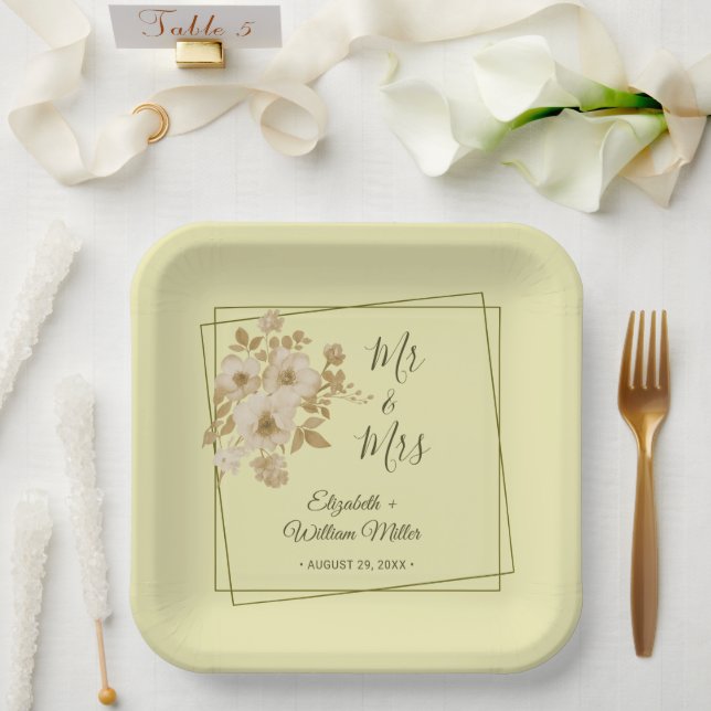 Rose Frame – Celestial Yellow Wedding Paper Plates (Wedding)