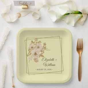 Rose Frame – Celestial Yellow Wedding Paper Plates