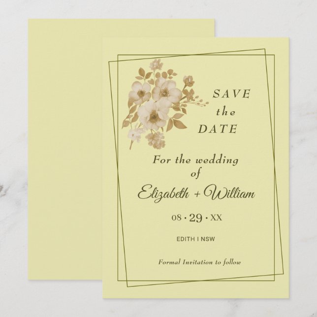 Rose Frame – Celestial Yellow Wedding Save The Date (Front/Back)