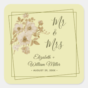 Rose Frame – Celestial Yellow Wedding Square Sticker