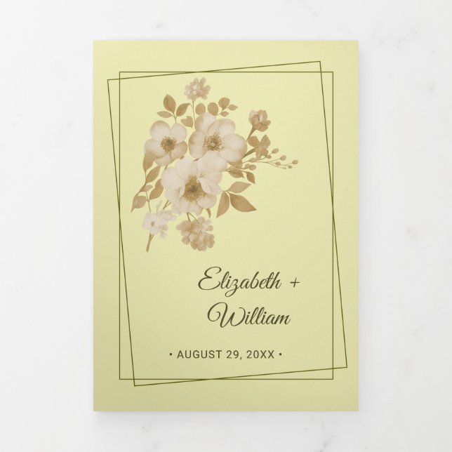 Rose Frame – Celestial Yellow Wedding Tri-Fold Program (Cover)