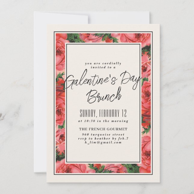 Rose Frame Galentine's Day Invitation - Ivory (Front)