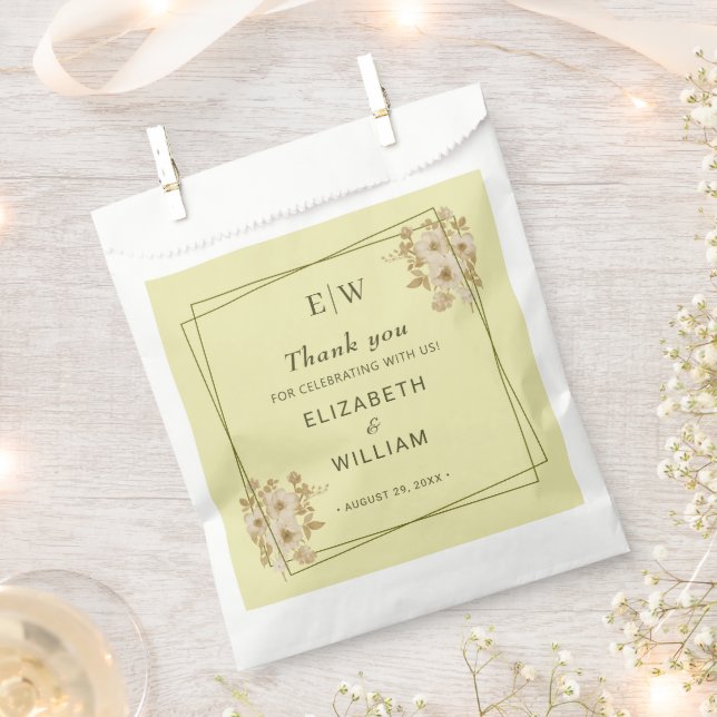 Rose Frame – Monogram Celestial Yellow Wedding Favor Bag (Clipped)