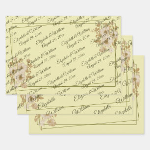 Rose Frame – Monogram Celestial Yellow Wedding Wrapping Paper Sheets