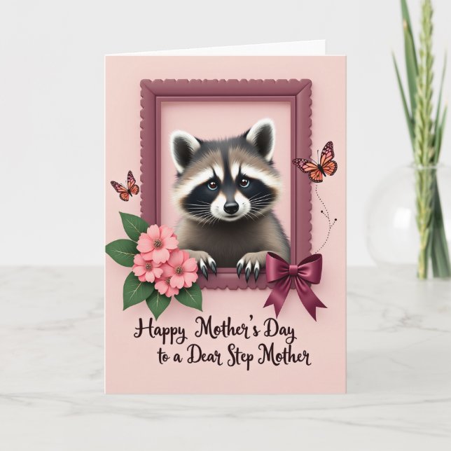 Rose Frame Raccoon Mothers Card (Front)