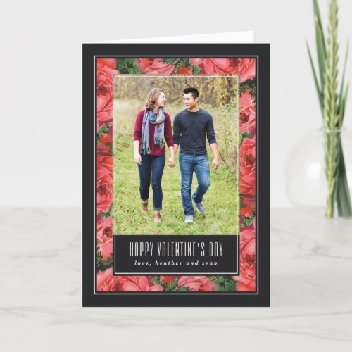 Rose Frame Valentines Day Photo Card _ Black