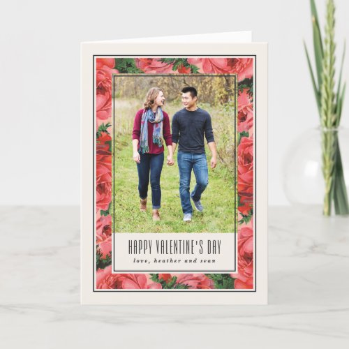 Rose Frame Valentines Day Photo Card _ Ivory