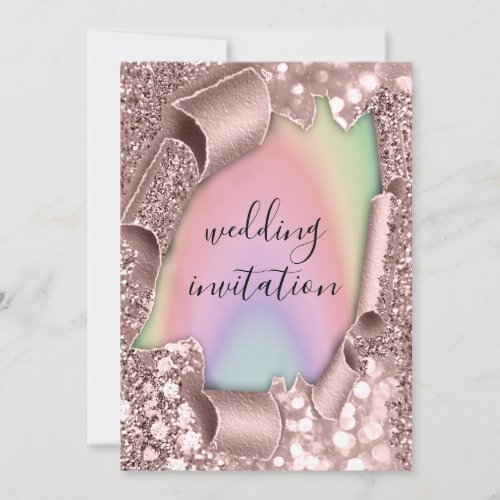 Rose Frame Wedding Glitter Bridal Holographic Invitation